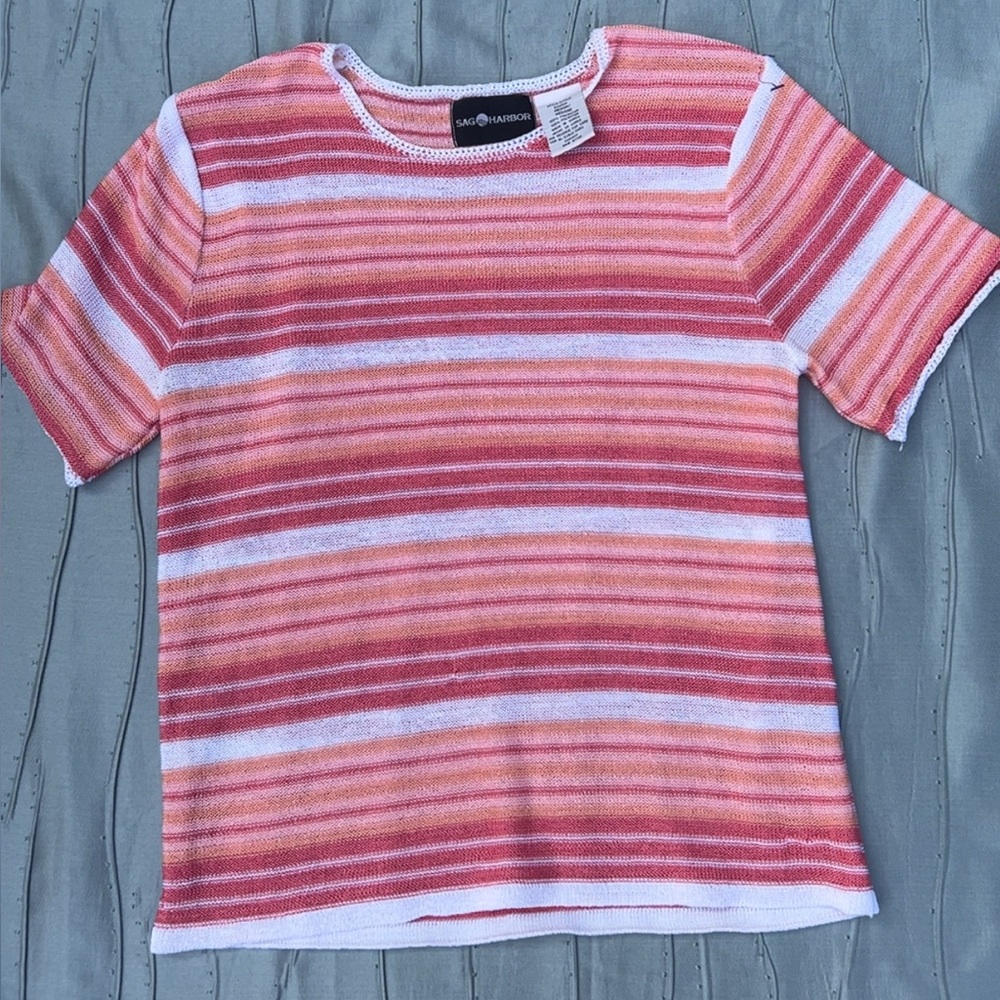 Sag Harbor Pink and White Striped Short Sleeve Tee